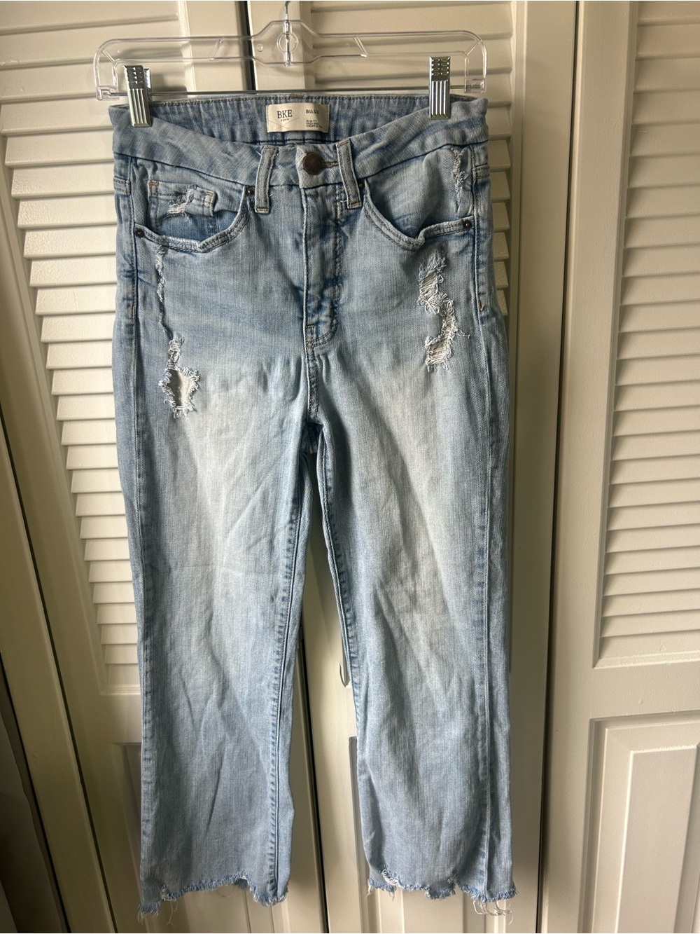 BKE Light Blue Distressed Straight-Leg Jeans
